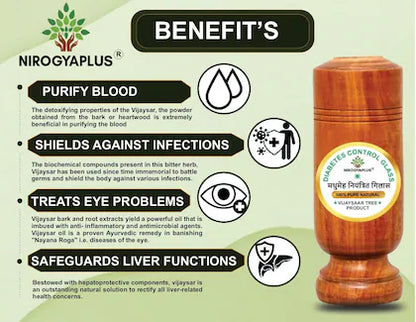 Vijaysar Wood Glass - Natural Sugar Balance, The Ayurvedic Way