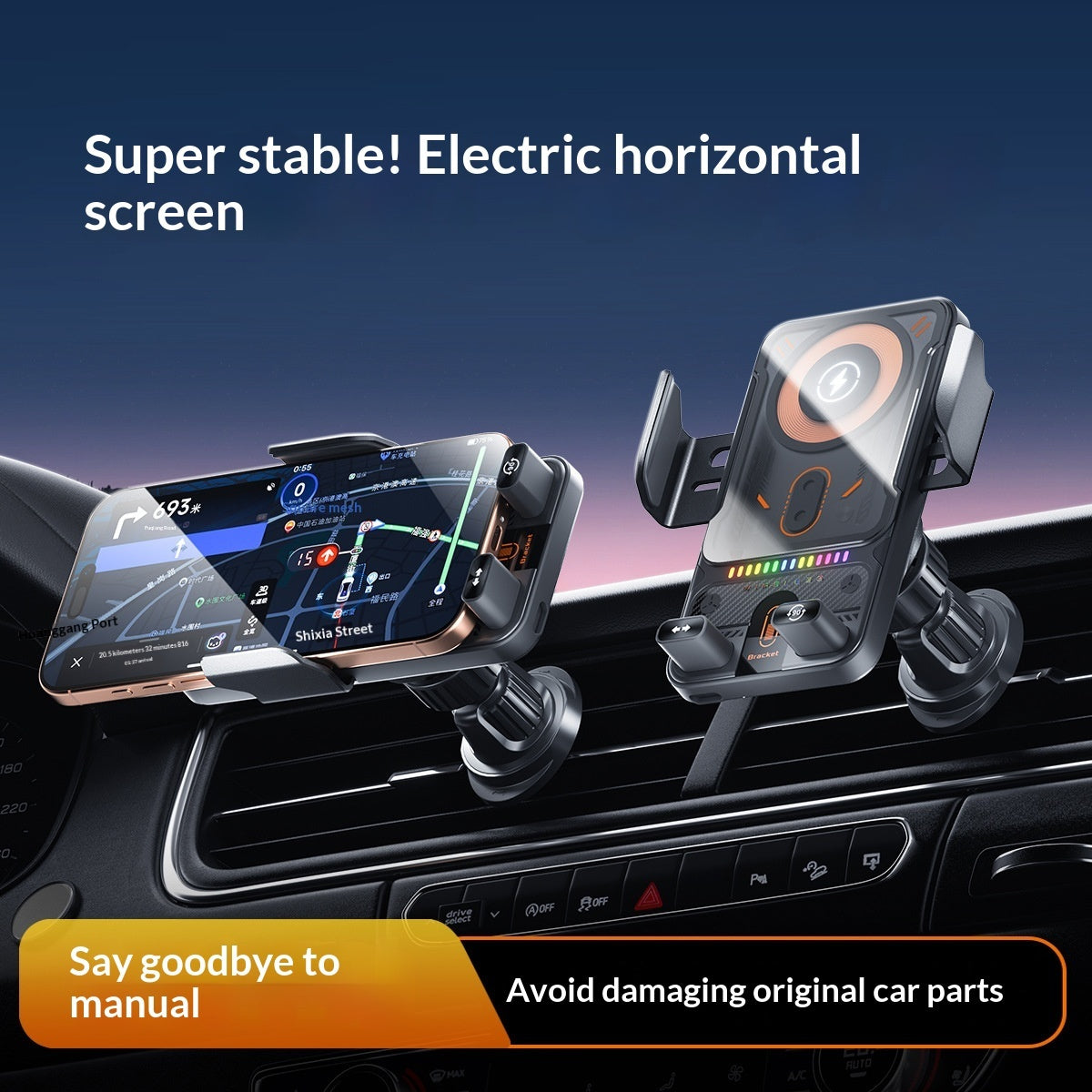 2-in-1 Car Phone Holder & Wireless Charger – 360° Rotation Strong Grip