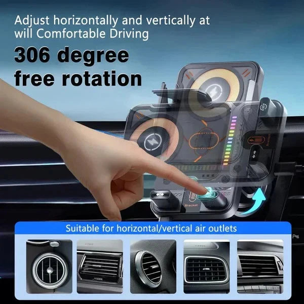2-in-1 Car Phone Holder & Wireless Charger – 360° Rotation Strong Grip