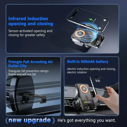 2-in-1 Car Phone Holder & Wireless Charger – 360° Rotation Strong Grip
