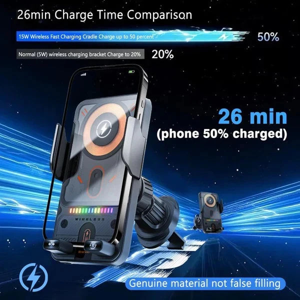 2-in-1 Car Phone Holder & Wireless Charger – 360° Rotation Strong Grip