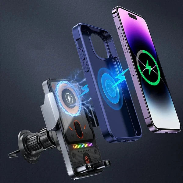 2-in-1 Car Phone Holder & Wireless Charger – 360° Rotation Strong Grip